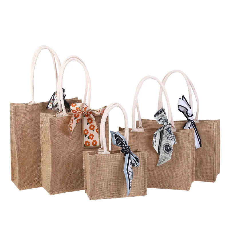 Free 100% Jute Tote Bag Custom Logo Eco-friendly Reusable Fruit Shopping Bags New Classic Retro Design Durable for Wholesale