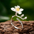 Lotus Fun 925 Sterling Silver  Freesia Flower Adjustable Rings Luxury Designer Trendy Jewelry 2025 Fine Jewelry for Women