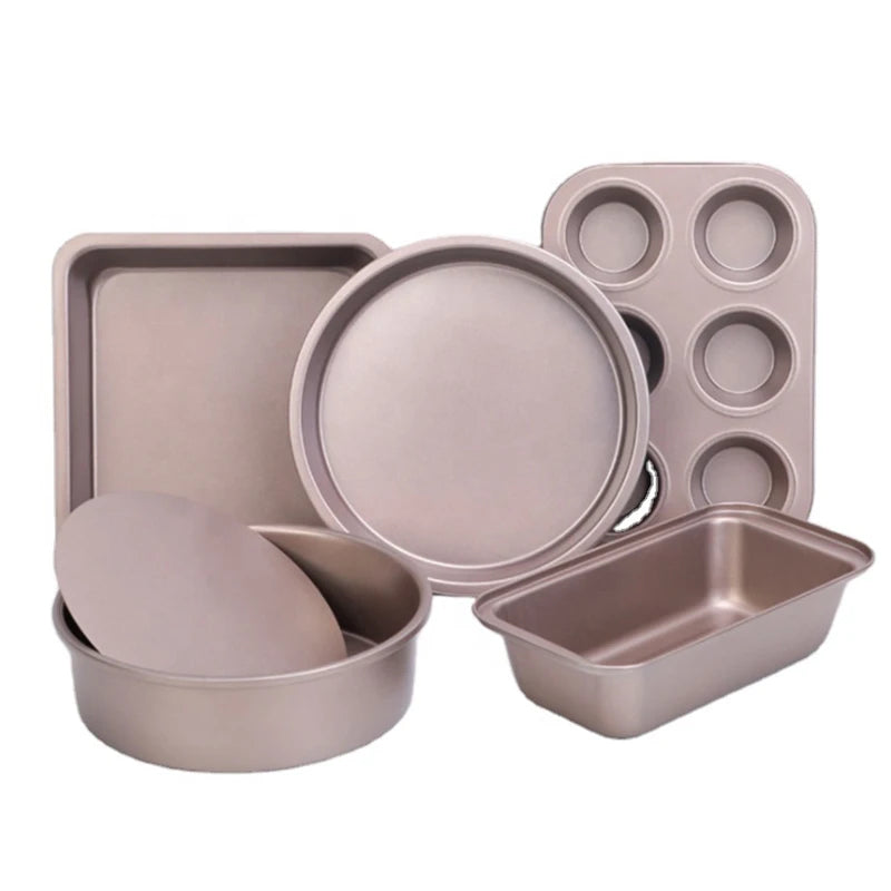 Premium Space-saving Kitchen Baking Tools Nonstick Stackable Carbon Steel 5-Piece Pans Set Enamel Coating for Oven Cake Baking
