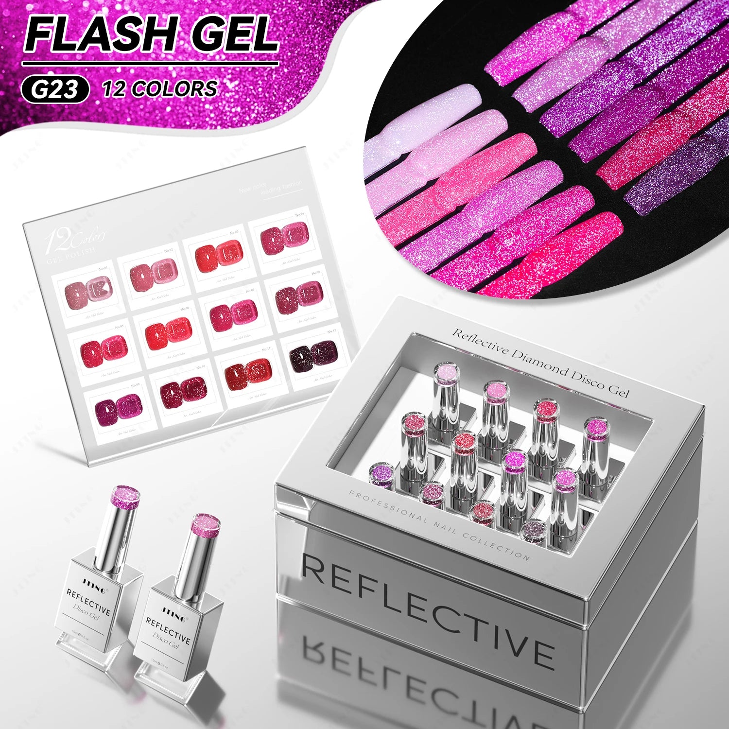 JTING Professional Free Customize Reflective Disco Gel Nail Polish Unique 12pcs Set Box 132colors Collection OEM Private Label