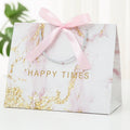 Ins Style Luxury HAPPY TIMES Marble Boutique Gift Shopping Paper Bags With Bow Tie for Birthday Wedding Party Decoration
