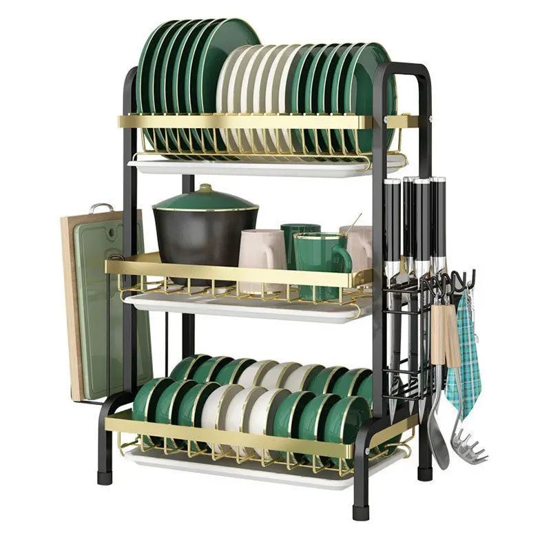 Dish Drying Rack Drip Tray 3-Tier Modern Large Dish Rack Drainboard Set Single Handle Ceramic Valve Dish Drainer for Kitchen