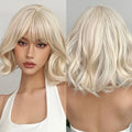 In-stock MOQ1 Platinum Short Wave Bob Hair Wig Light Blonde Synthetic Wigs with Bangs for Women Heat Resistant Hair