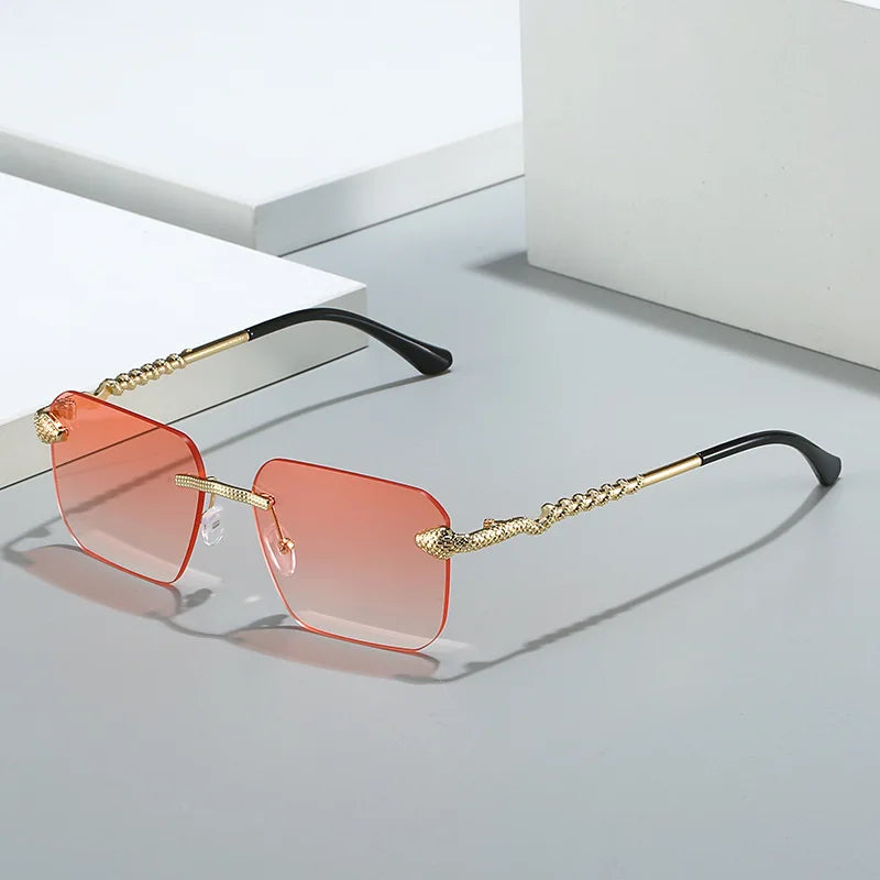 DL GLASSES New Arrival Snake Head Fashion Sun Glasses Metal Square Rimless Eyewear Trendy 2024 Sunglasses