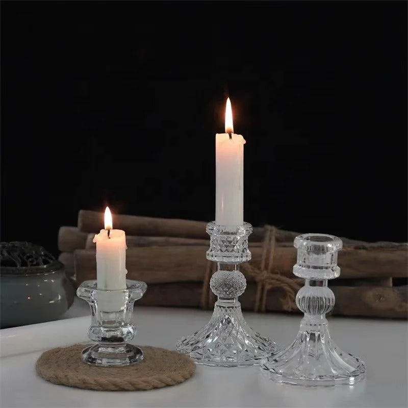 European Style Glass Candle Holder Household Rod Wax Base Romantic Dining Table Candle Holder Creative Home Decorations