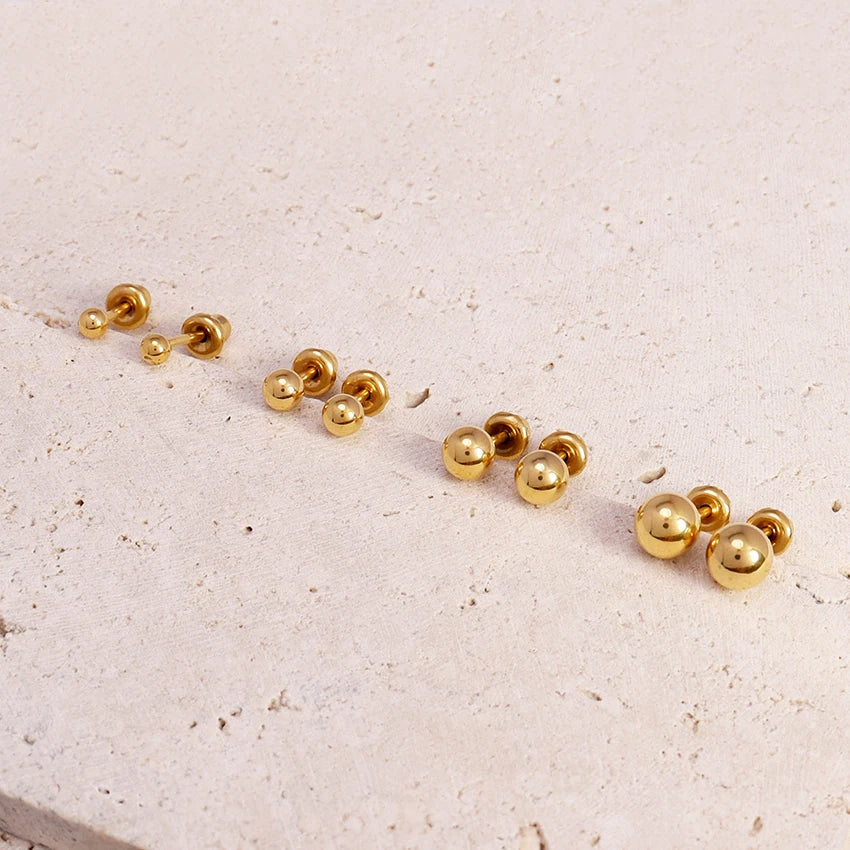 Simple Round Bead Ball Stud Earrings Jewelry 18k Gold Plated Stainless Steel Screw Earrings Mini Piercing Earring Posts Women