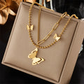 Unique Fashion Tarnish Free 18k Gold Plated 316l Stainless Steel Double Layer Butterfly Pendant Necklace Women