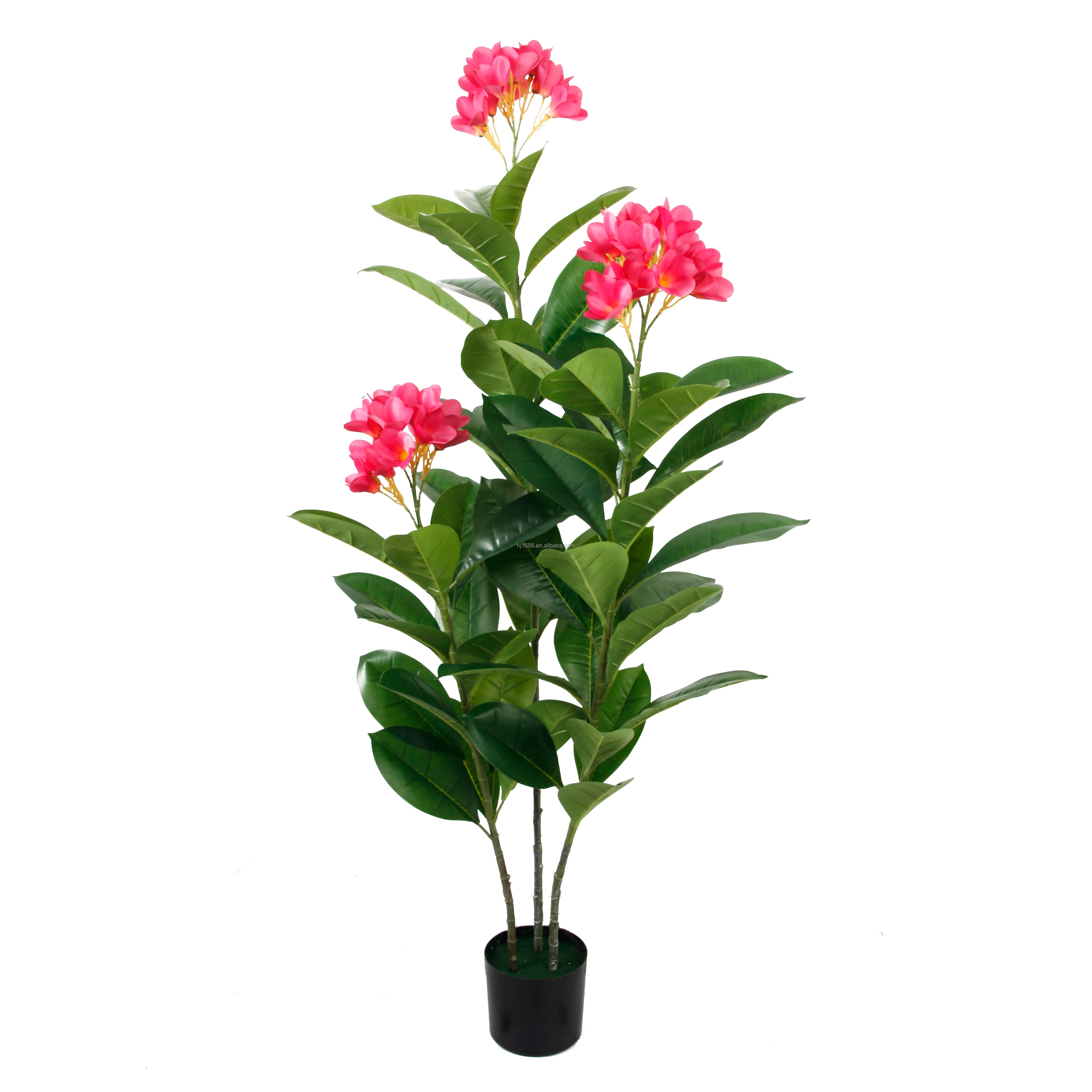 Guangdong Suppliers High Simulation Fake Greenery Plants With Pot Plumeria Rubra Red Flower Tree for Indoor Outdoor Decoration