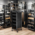 Barber Organizer Tool Multi Drawers Rolling Cart Beauty Salon Trolley with 4 Universal Wheels Black Salon Furniture Plastic 1pc