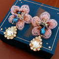 KAIMEI 2025 New Arrival Fashion Jewelry Diamond Fabric Flower Droplet Earrings Retro Exaggerated Fabric Flower Crystal Earrings