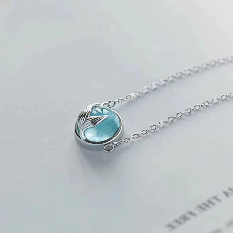 New Arrivals 925 Sterling Silver Blue Fish Tail Necklaces Pendants for Women Hot Fashion Jewelry