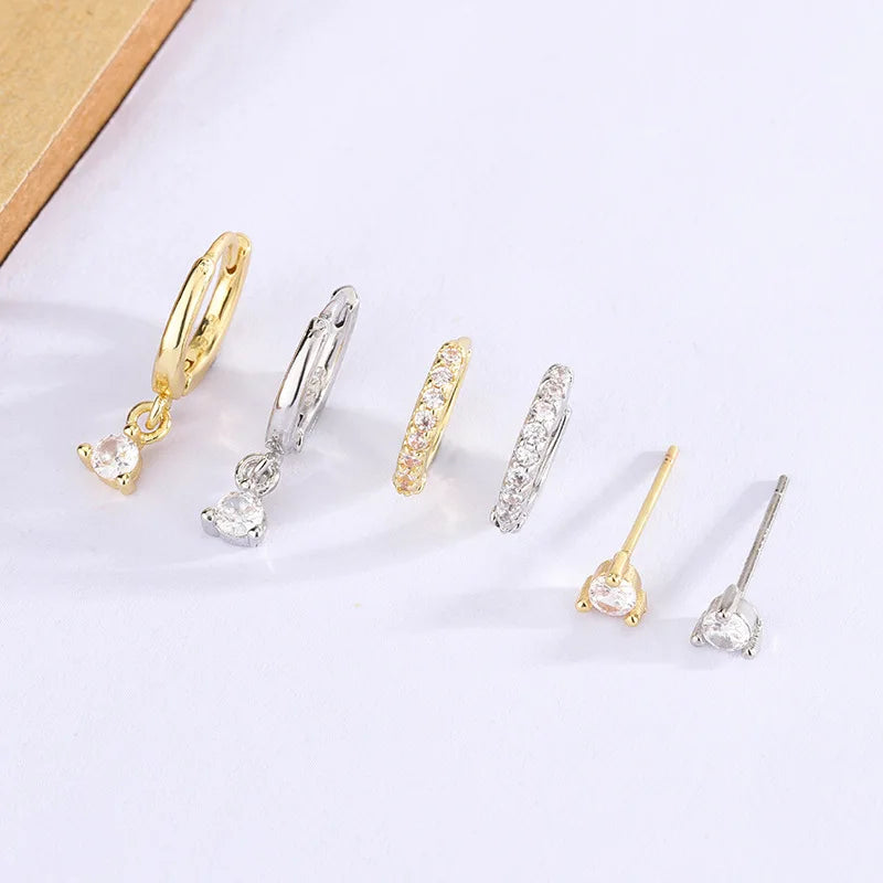 Meetyoo High Quality Trendy 3 Pairs Sets 14K Gold Plated Zircon Brass Earring Women Zircon Tarnish Free Jewelry Earring Set