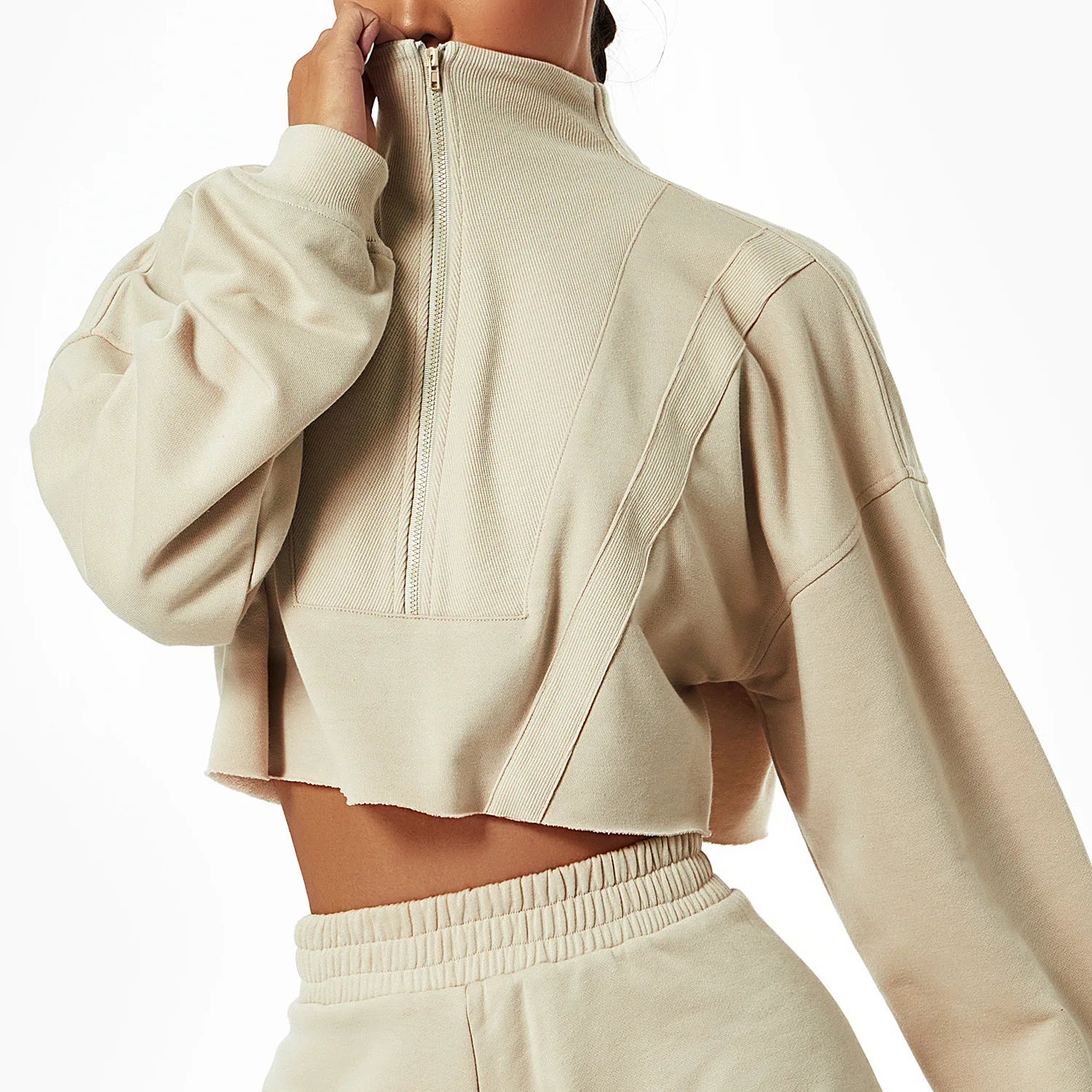 Women's Oversized Plus Size Crop Sweatshirt Pullover Half Zip Fitness Tracksuit for Winter Zipper Design