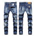 AeeDenim Custom Logo Worn Ripped Winter Men's Slim Feet Straight Denim Jeans Breathable Eco-Friendly High-end Streetwear