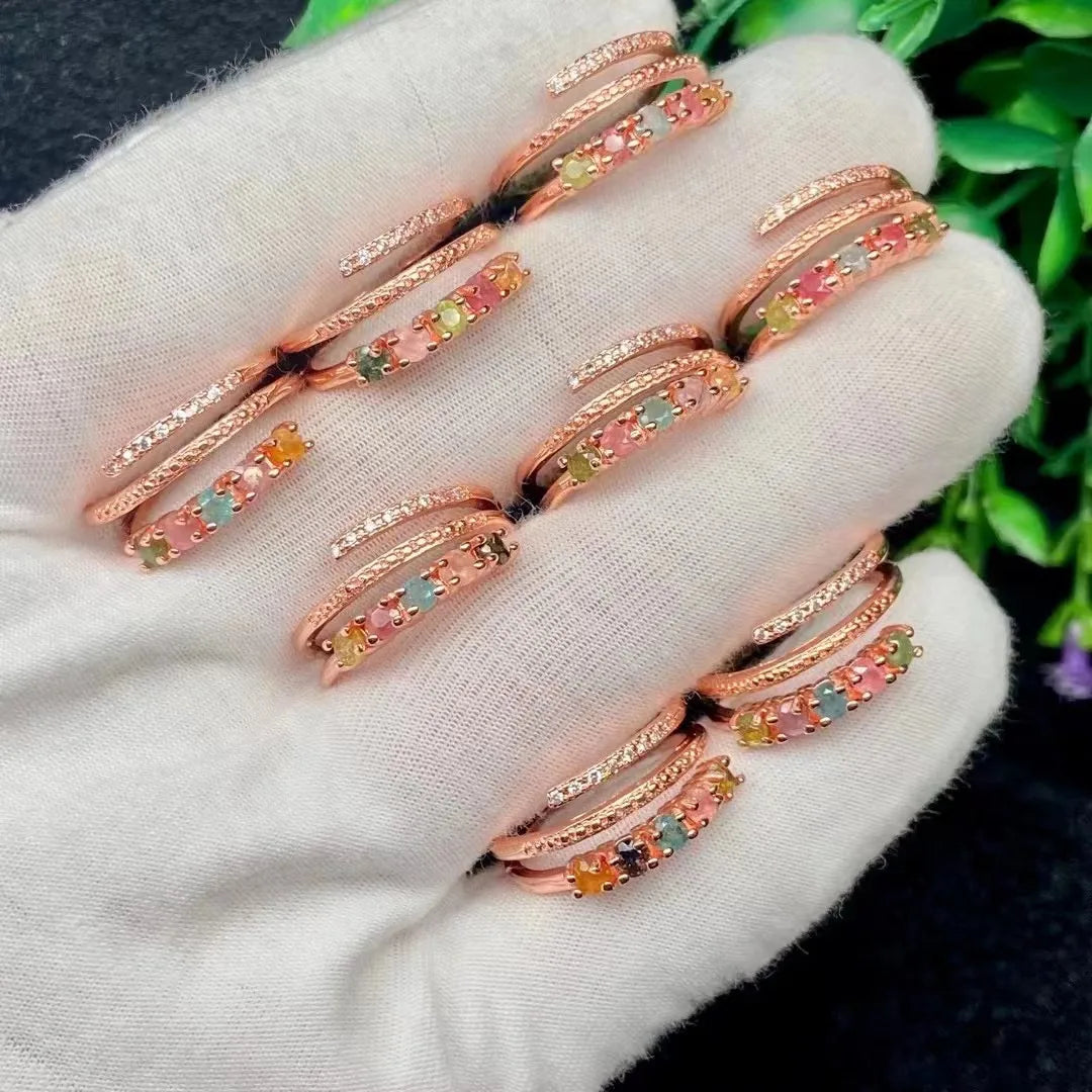 Wholesale Jewelry Ins Style Rings Colorful Tourmaline Copper Rose Gold Plated Ring Party Jewelry for Women