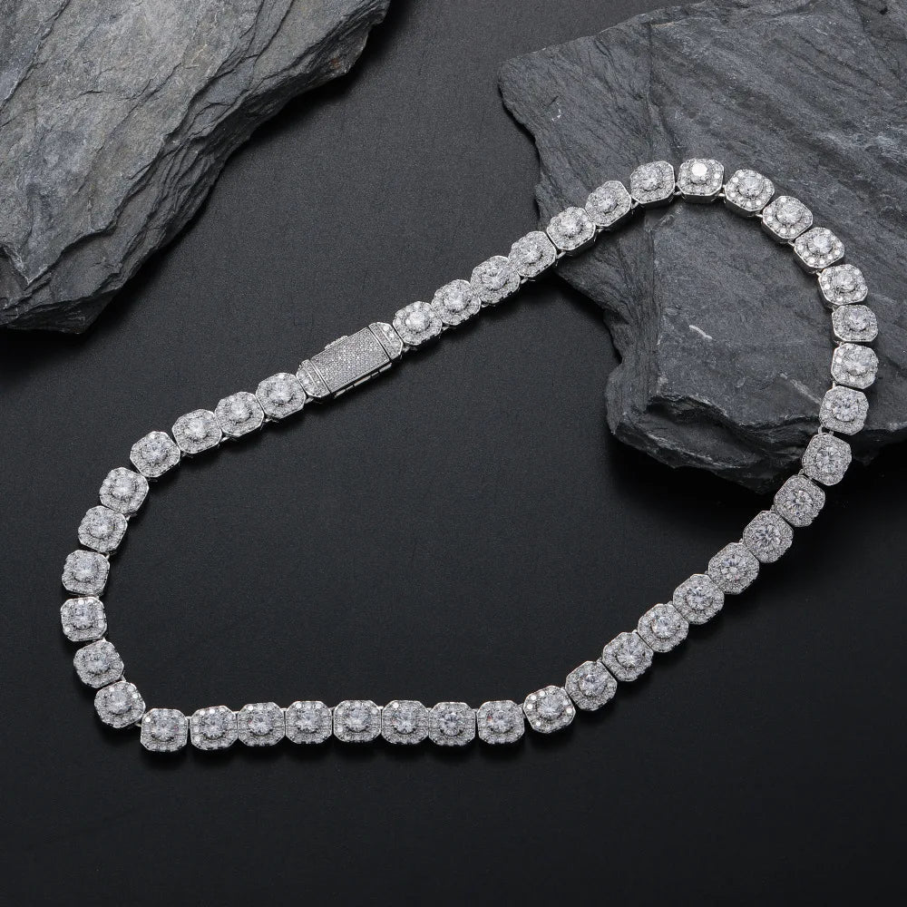 Fashion Trend Creative Men's Necklace Hip Hop Rap Square Zircon Rock Sugar Heart Bar Single Row Chain