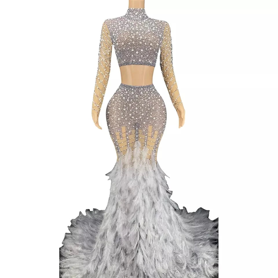 Evening Dresses Party Women Sexy Custom Crystal Stone Tassel Luxury Stage Costume Party Cloth Women's Sexy One Shoulder Jumpsuit