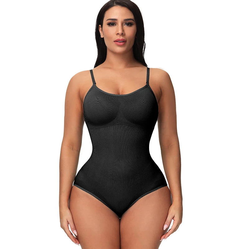 V Neck Spaghetti Strap Bodysuit Breathable Compression Body Suits with Open Crotch Shapewear Slimming Smooth Out Bodysuit
