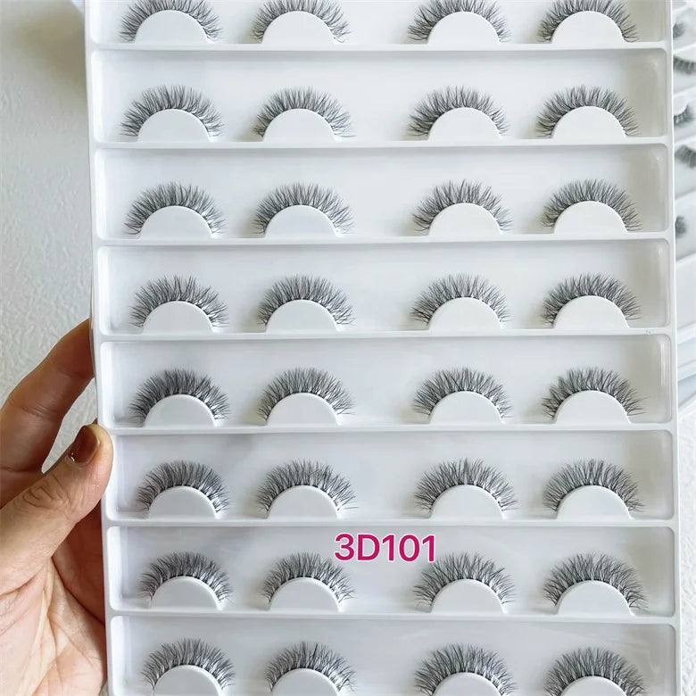 Factory Price Customized Natural Invisible Synthetic Eyelash Faux Mink Matte Flat Clear Band Lashes Handmade