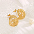 Retro 18k Gold-plated Stainless Steel Hollow C-shaped Earrings Semi-circular Mesh Fashionable Jewelry Earrings