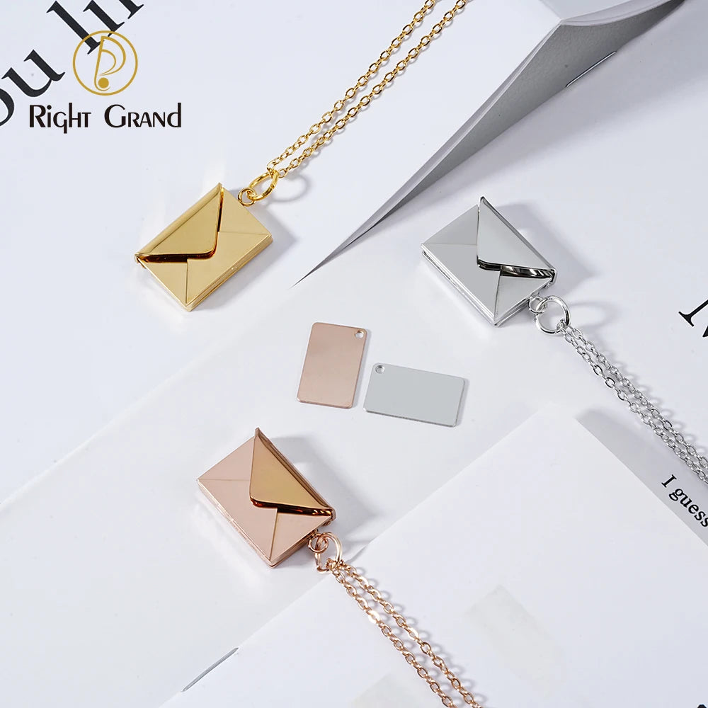 Couple Jewelry Valentine Gifts Stainless Steel Can Open Gold Plated Locket love Slots Envelopes Necklace