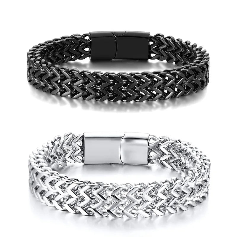 Men's Style Classic Double Layer Stainless Steel Magnet Bracelet Fashion Trend for Jewelry Accessories and Parties