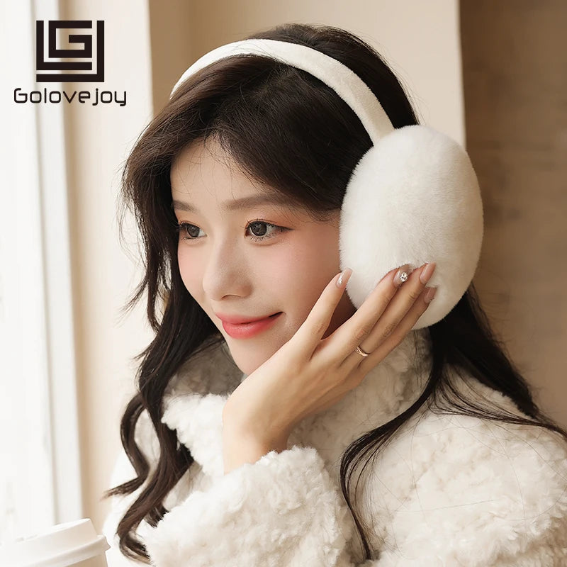 GOLOVEJOY Wholesale Luxury Girl's Real Rex Rabbit Fur Ear Muffle Women's Winter Warm Earmuffs Fashion Soft Earflap Ear Cover