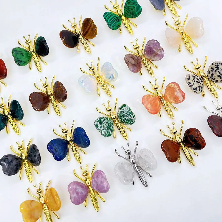 Wholesale Natural Rose Quartz Amethyst Opalite Crystal Butterfly Carving for Healing Stones Decoration