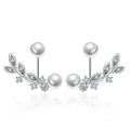 Hot Sale INS Pearl Leaf Crystal Stud Earrings Women