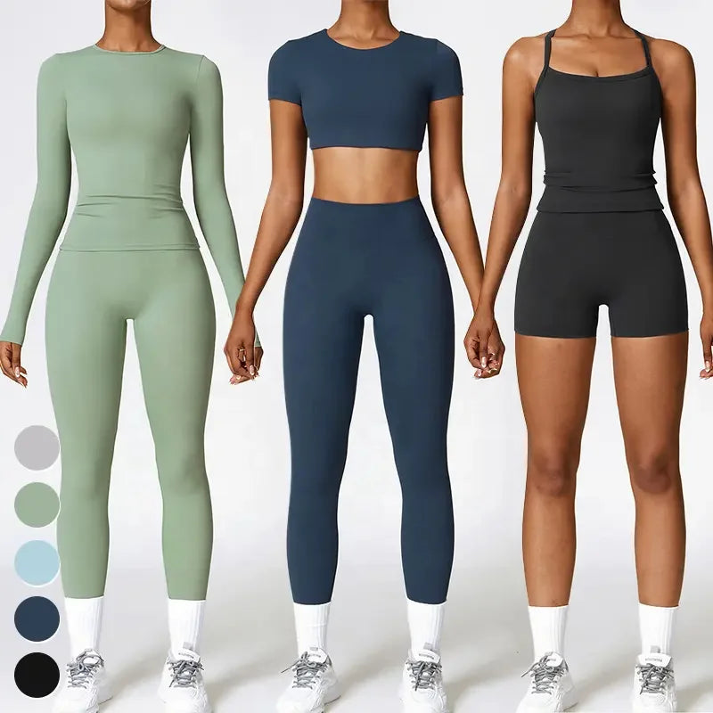 Women Custom Logo Quick Dry Workout Wear Sports Clothing Free Matching 5 Piece Gym Fitness Sets Women Seamless Yoga Set