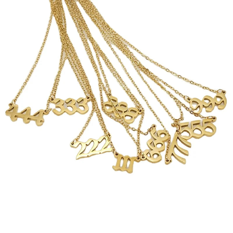 Qiuhan Fashion Stainless Steel Digital Necklace Personality 18k Arabic Numbers 111-999 Necklace