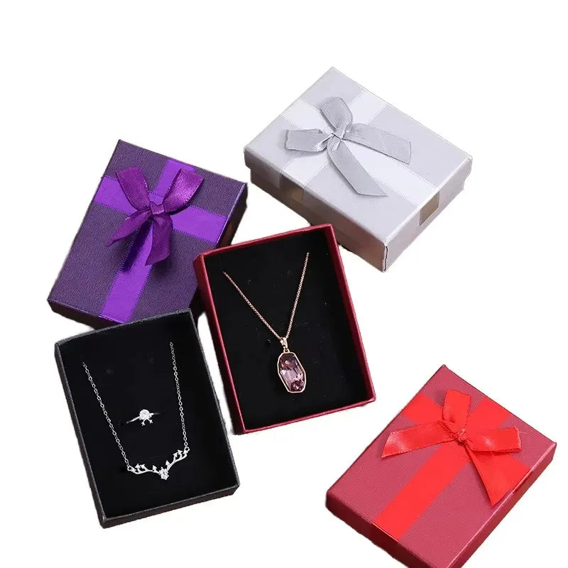7*9 Ribbon Bow Paper Box Heaven and Earth Cover Gift Box Ring Pendant Necklace Set Box Factory Directly for Spot