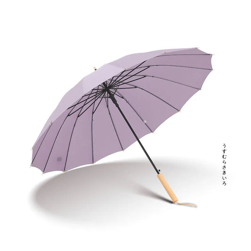 16K Windproof Polyester Umbrella Women Wooden Handle Big Straight Large Parasol Business Gifts Lotus Brand