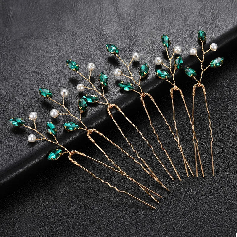 SLBRIDAL Alloy Silver Color Clear Crystal Rhinestones Bridal Hair Pin Wedding Hair Sticker Women Bridesmaids Hair Accessories