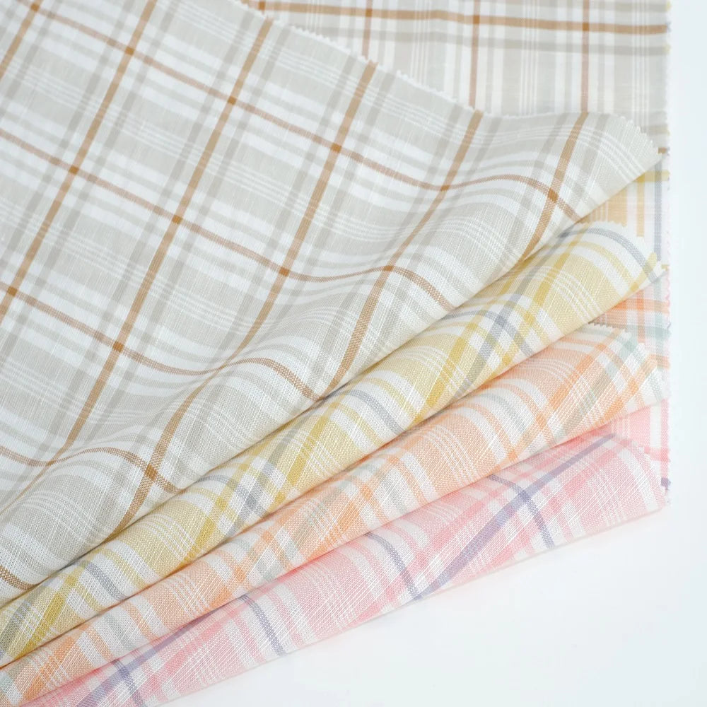 8063# Eco Friendly Organic Customized Stripe Woven Linen/Cotton Plaid Fabric for Shirt Blouse Dress Girls