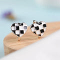 Sterling Silver Earring Checkerboard S925 Silver Heart Earrings Designer Ins Light Luxury Silver Personalized Women's Earrings