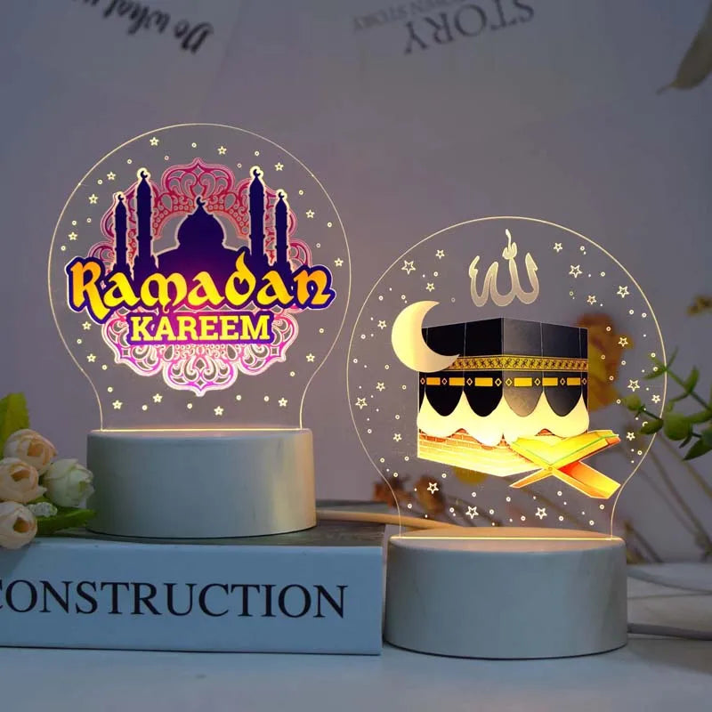 2023 New Islam Muslim Party Decor Supplies Eid Mubarak 3D Led Night Light Ramadan Festival Home Bedroom Decoration Table Lamp
