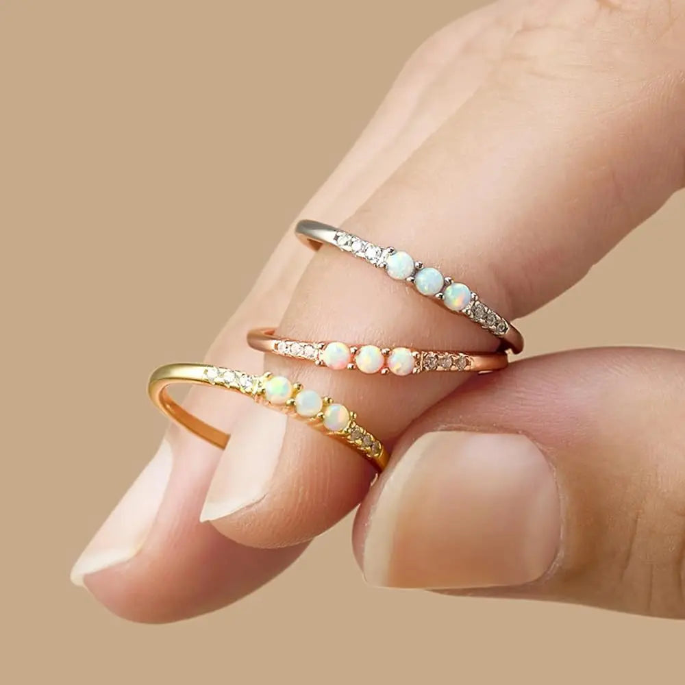 925 Sterling Silver 18k Gold Pave Opal Ring Dainty Diamond Everyday Stacking Statement Promise Rings Christmas Gift for Her