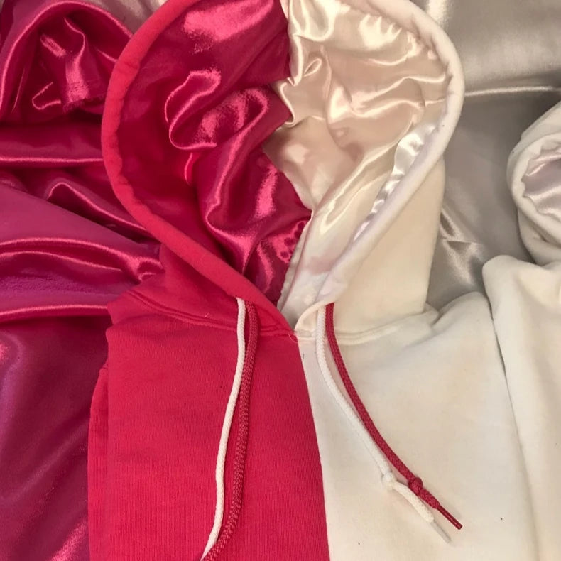Factory Wholesale 2 Toned Split Satin Lined Hoodie Customized Sweatsuit Silk Lined Hoodie Men's Two Color Hoodies Satin Lined