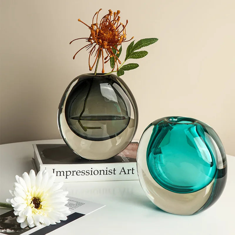 Modern Light Luxury Oval Glass Vase Creative Living Room Hydroponic Flowers Crystal Vase
