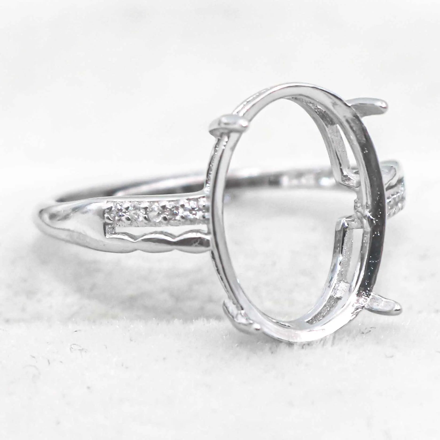 Sterling Silver 10*14mm Semi Mount Ring Empty Frame Blank Support Setting S925 Base Holder Without Center Stone for DIY Inlay