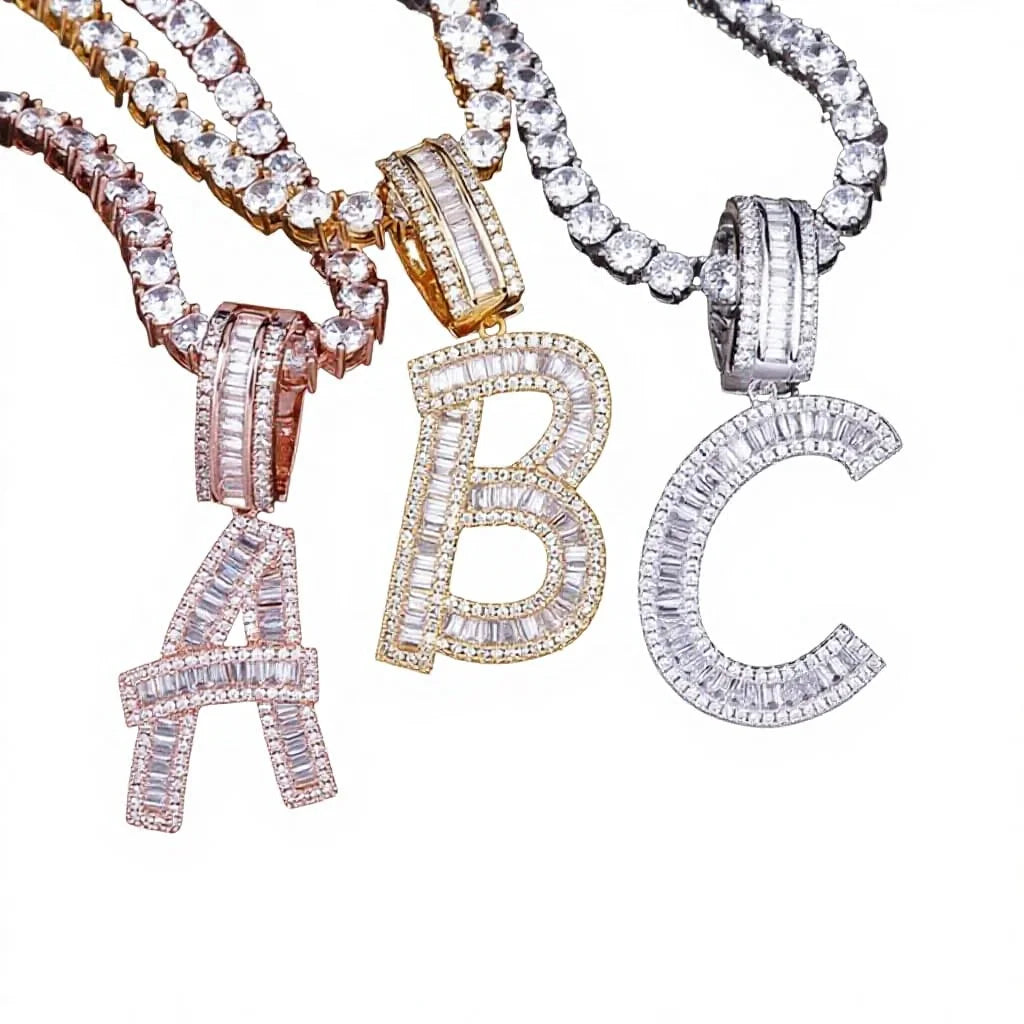 Rhodium Plated Fine Fashion Charms Zircon Wedding Gift Custom Letter Women's Pendant Necklace Chains