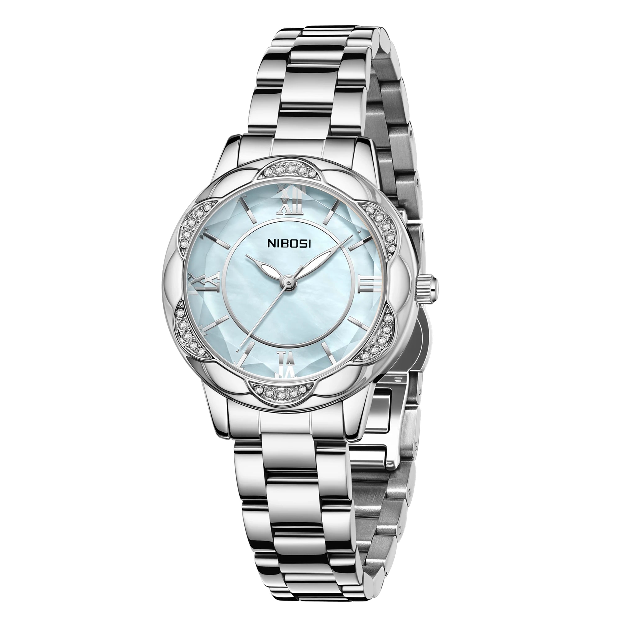 Nibosi 2672 Smoke-blue Beimu Dial Diamond Ladies Quartz Watch