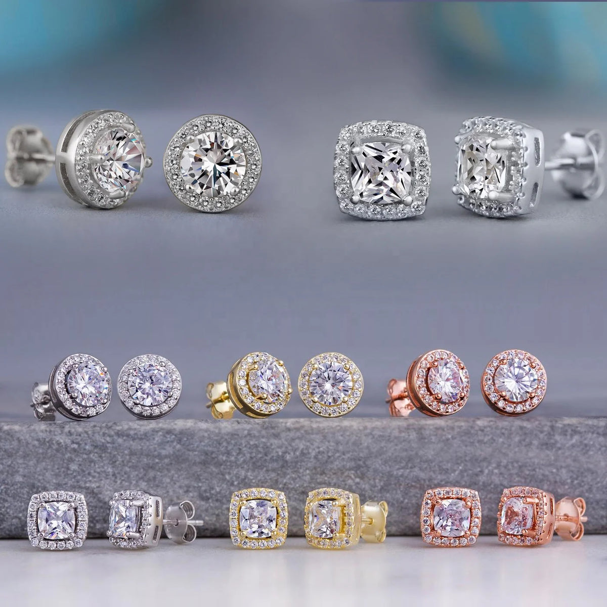 CAOSHI Classic Square Round Cut 3A Zircon Stone Earrings Silver Gold Rose Gold Plated Cubic Zirconia Stud Earrings for Women Men MegaBDM