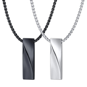 Men's Stainless Steel Necklace with Polished Non-Tarnish Blank Twisted Vertical Bar Pendant Wedding Jewelry