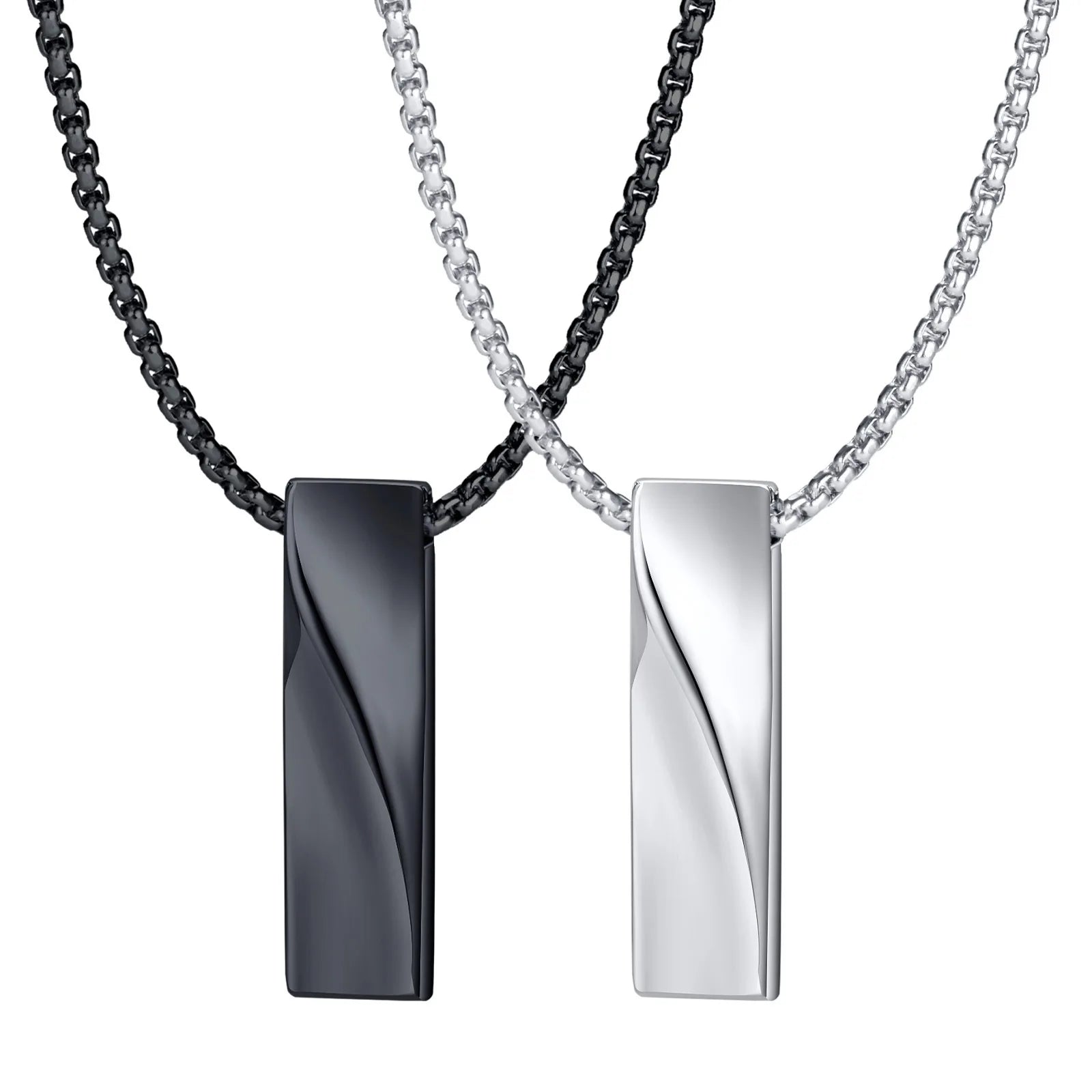 Men's Stainless Steel Necklace with Polished Non-Tarnish Blank Twisted Vertical Bar Pendant Wedding Jewelry