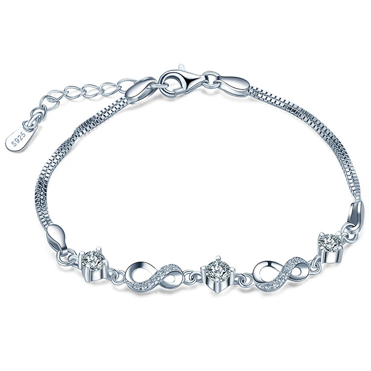 Pretty 2022 Charm Bracelet Lady 925 Sterling Silver Double Chain Bracelet