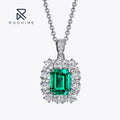 Rochime High End Luxury halo Flower Cluster Lab Grown Emerald Pendant Necklace 925 Silver Jewelry for Women