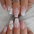 24Pcs Lotus Pink Color Reusable Printed False Nails Short Custom Acrylic Press on Nails Square Artificial Nails for Woman