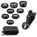 10 in 1 Clip on Cell Phone Lenses 15X Macro 0.63X Super Wide Angle Fish Eye Zoom Mobile Phone Camera Lens Kit